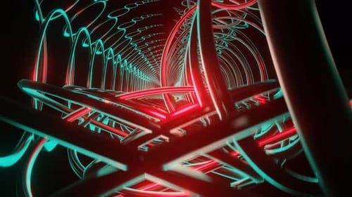 Abstract Neon Glowing Tunnel Journey Animation