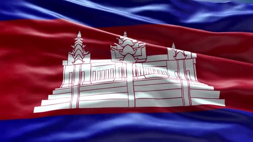 Realistic Cambodia National Flag Waving Seamless Loop Animation