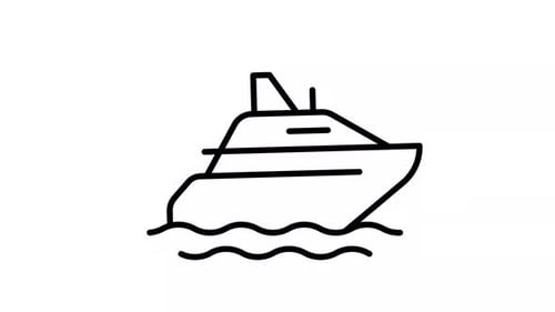 Animated Flat Design Yacht Line Icon Bobbing on Water