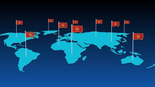 Animated Montenegro Flags on Global World Map