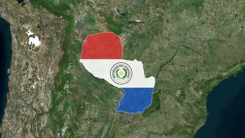 Animated World Map Zoom to Paraguay with Flag Reveal