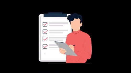 Animated Person Checking Off Items on a Digital Checklist