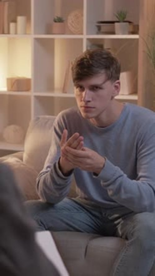 Young Adult Patient Talking to Therapist Indoors