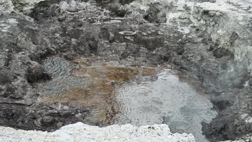 Top down shot clear water pool slowly bubbling in Volcanic Valley,close up
