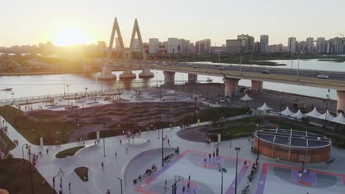 Large Sports Ground with Different Courts on Riverbank