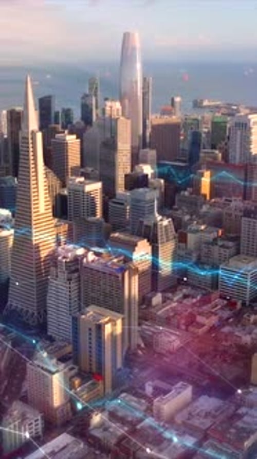 San Francisco Futuristic Aerial with Digital Network
