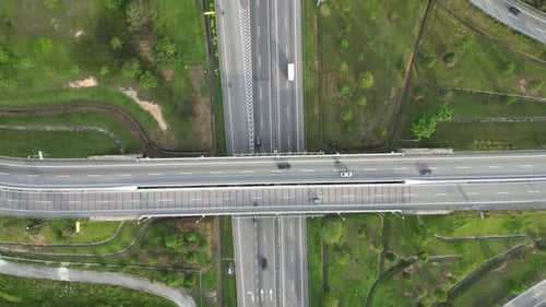 An aerial view of a highway intersection of North South Highway
