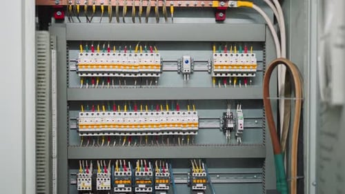 Electrical Control Panel with Circuit Breakers and Wiring