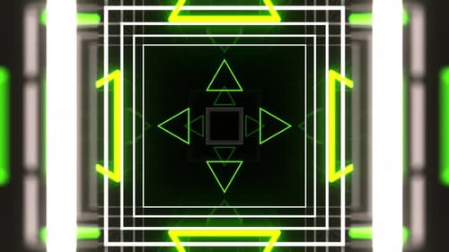 Light Green And White Neon Cyber Tunnel With Geometric Light Shapes Background Vj Loop In 4K
