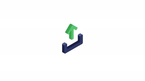 Uploading Data Concept Green Arrow Ascending From Blue Rectangle