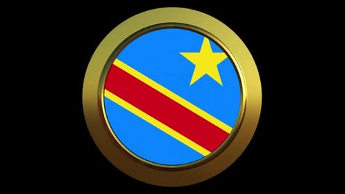 Democratic Republic of Congo Flag Spinning in Golden 3D Emblem