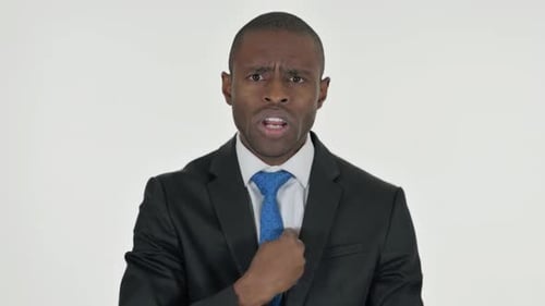 Portrait of Angry African Businessman Talking in Anger on White Background