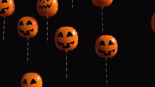 Halloween Jack-o'-Lantern Balloons Floating Upward Loop