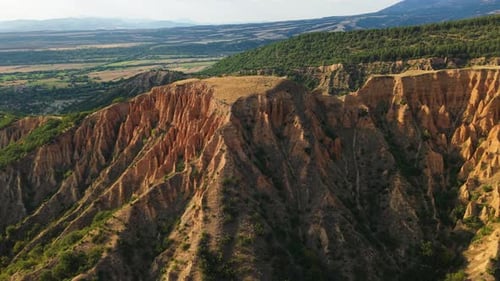 Aerial Scenic View of Stob Earth Pyramids Bulgaria Natural Attraction