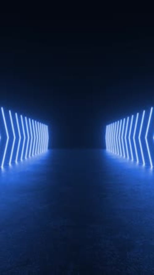 A tunnel illuminated by blue lights