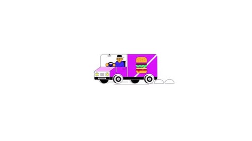 Animated Flat Design Food Delivery Truck Driving