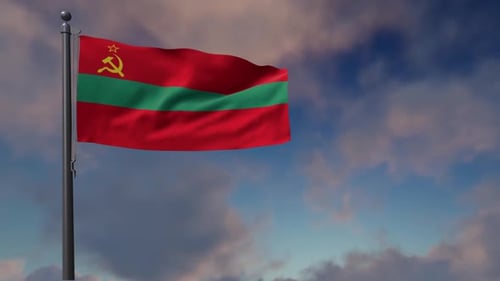 Flagge Transnistriens auf einem Fahnenmast - 2K