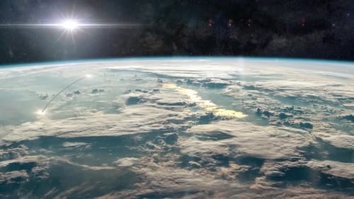 Missile Launch and Impact Over Earth from Space