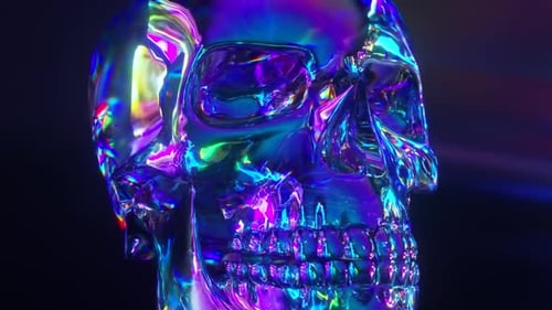 Vibrant Neon Iridescent Skull with Spectral Light Animation