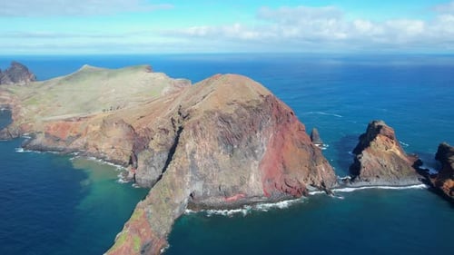 Beautiful volcanic peninsula of Ponta de Sao Lourenco on Madeira island, Portugal, aerial view