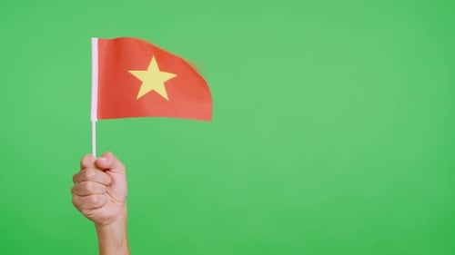 Hand Waving Vietnam Flag on Green Screen