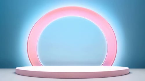 Abstract Stage with Glowing Arch and White Podium