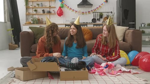 Joyful Cheerful Teenage Birthday Girl Thanking Friends for Birthday Gifts