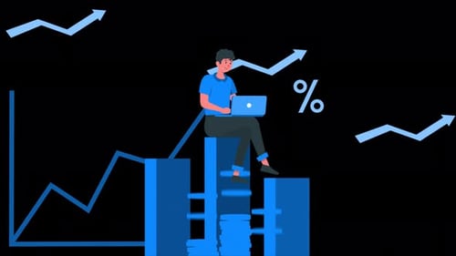 Businessman Trying to Increase His Business with Laptop while Showing Graph on Alpha Channel 4K