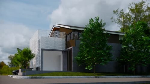 Modernes minimalistisches 3D-Rendering von Hausfassaden, zeitgenössisches Architekturdesign