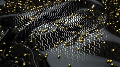 Fluid Abstract Wavy Surface with Golden Spheres