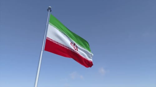 Realistic Iran Flag Waving against Blue Sky