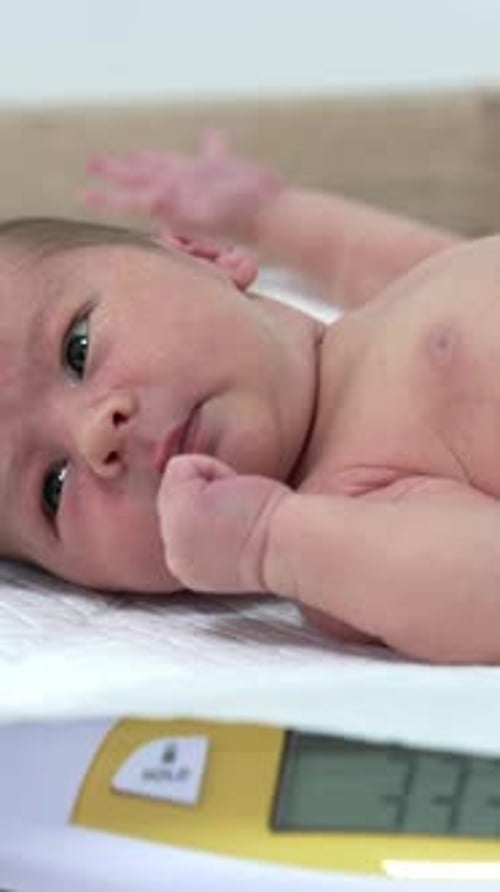 Newborn Baby on Scale Close Up