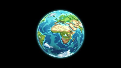 Animated Cartoon Earth Globe Rotating Loop