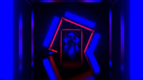 Deep Blue And Red Neon Arch Corridor Background Vj Loop In 4K