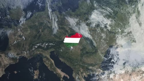 Global Map Zoom To Hungary With Flag Overlay