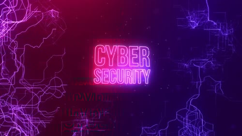 Encrypted data protected by security system and text Cyber security.