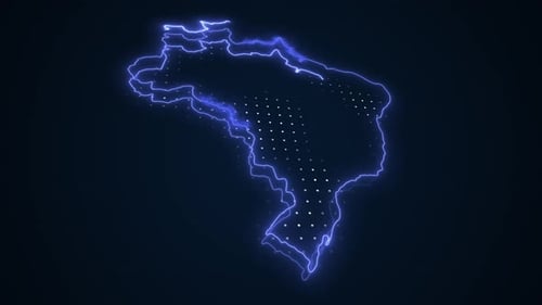Electric Neon Brazil Map Outline with Digital Data Dots