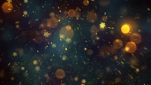 Golden Snowflakes Particles and Bokeh Festive Holiday Background