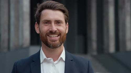 Smiling Man in Suit Close Up Outdoor Portrait