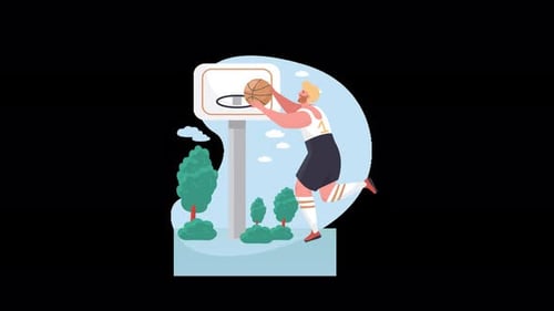 Dynamischer Basketballspieler, der in einem Außenplatz eintaucht, Illustration