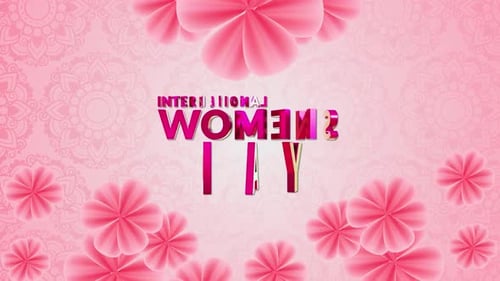 International Women's Day Animated Title with Pink Flowers