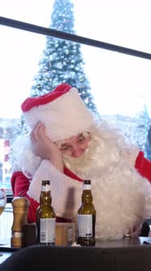 Funny Drunk Santa Claus in Pub Merry Christmas Vertical Video