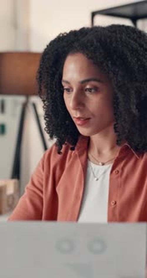 Business, woman or happy with paperwork in office for market research, sales trends