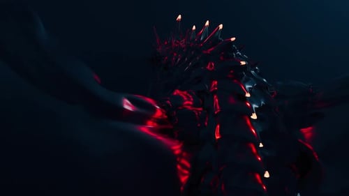 Dark Metallic Dragon Spreading Wings Sci-Fi Animation