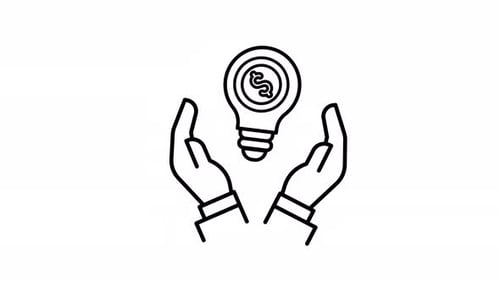 Animated Line Icon: Hands Protecting Financial Idea Lightbulb