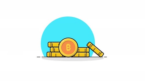 Animated Flat Design Bitcoin Coins Stacking