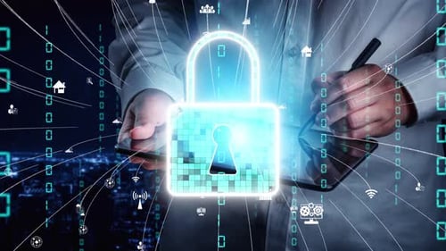 Digital Security Concept with Lock Symbol and Data Protection Icons Representing cyber security and