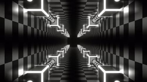 White Neon Energy On Corners Tunnel Background Vj Loop In 4K