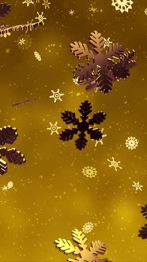 Vertical Golden Christmas Snowflakes Falling V3