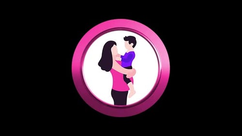 Rotating 3D Geometric Icon of Mother and Child